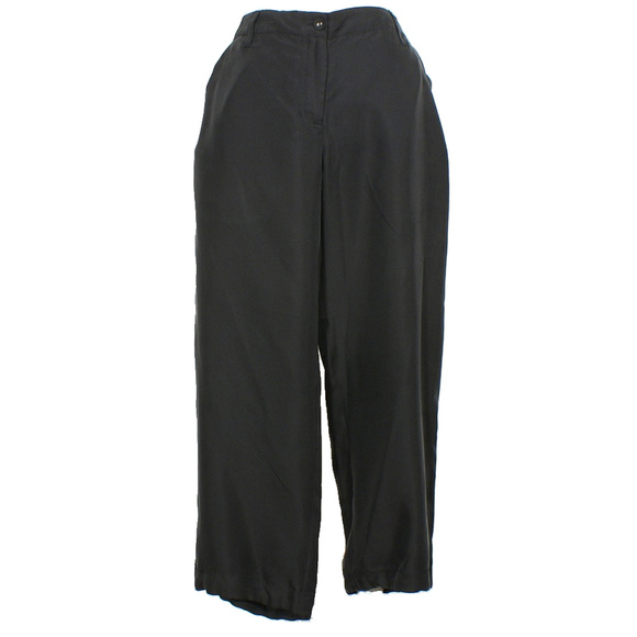 EILEEN FISHER Black Sandwashed Silk Twill Cropped Pants L - Picture 1 of 3